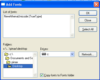 picture of Add Font window in XP