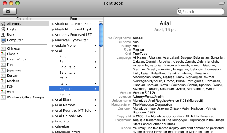view of FontBook with duplicate fonts